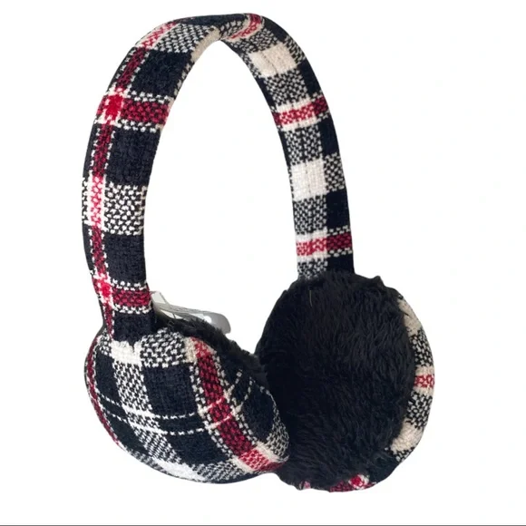 Charter Club Earmuffs Plaid Chenille Red And Black NWOT - Picture 3 of 5